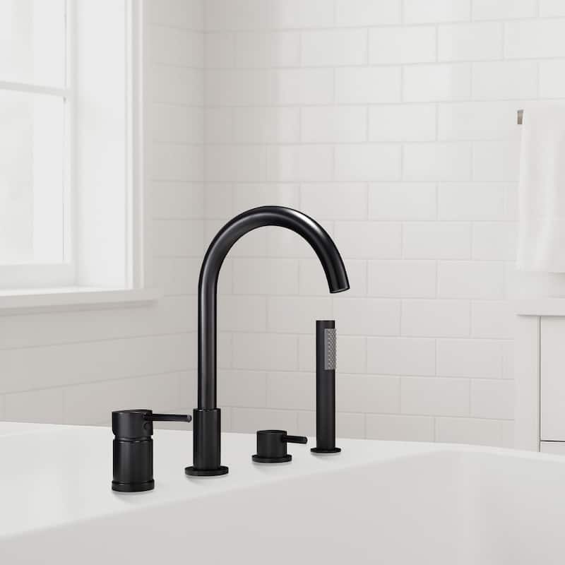 Modland Double Handle Deck Mounted Black Tub Faucet With High-pressure Handheld Shower Head