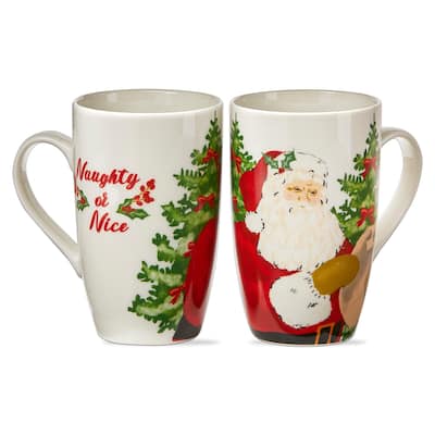 Naughty Or Nice Vintage Santa Mug - 18oz Bone China Drinkware, Dishwasher Safe, Christmas Decor, Multicolor, 5.75" H