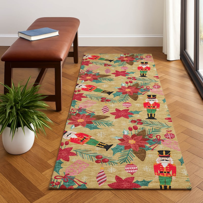 Premium Washable Super Soft Holiday Nutcracker Mayfield Rug - Gold - 2'3" x 7'6"