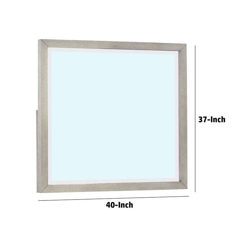 40 Inch Ann Square Portrait Wood Framed Wall Mirror, Grain Details, Gray