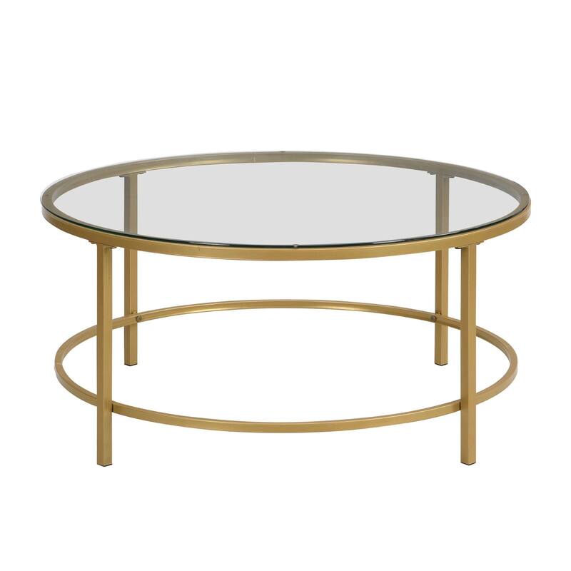 Round Coffee Table with Glass Top - 36" - Gold