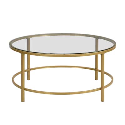 Round Coffee Table with Glass Top - 36" - Gold