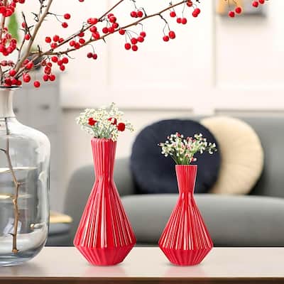 Set of 2 Red Santa Fe Ceramic Vases