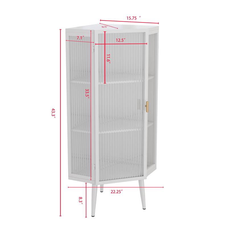 Three Tiers Cabinet with Tempered Glass Doors and Storage Shelves