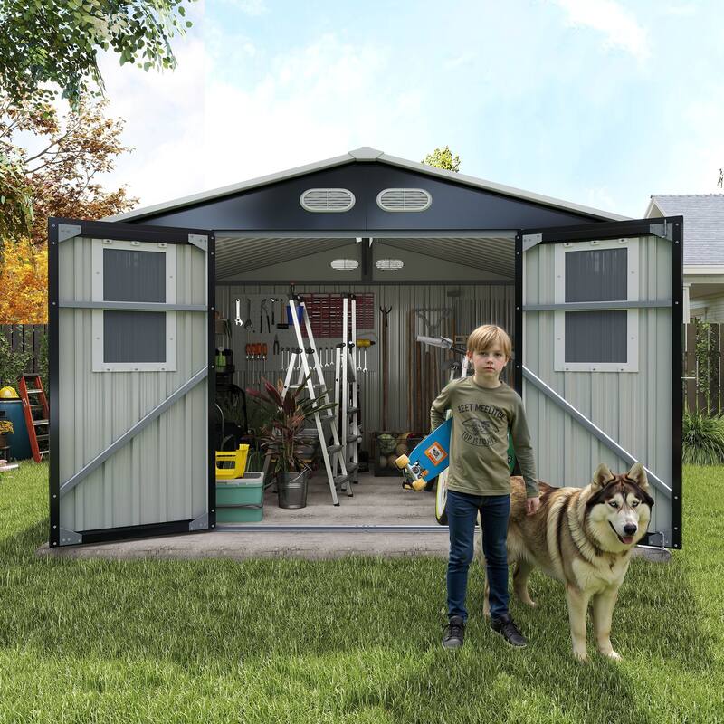 Outdoor Storage Shed, 8x8 protective film, four daylight Windows Lockable Doors,A practical and thoughtful gift