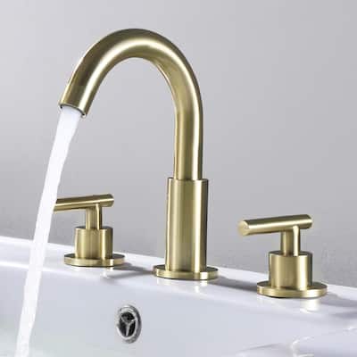 Modern 2-Handle Deck Mounted Bathroom Waterfall Faucet Widespread With 360° Swivel Spout