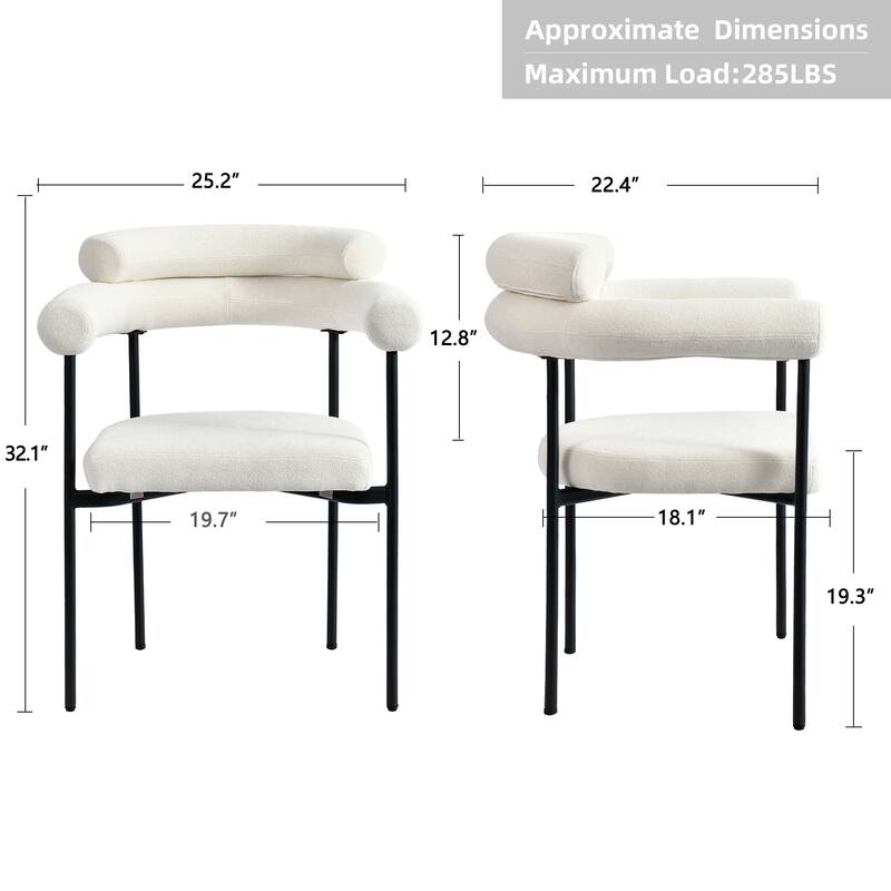 Boucle 25" W Upholstered with Curved Backrest Side Chairs - Set of 2