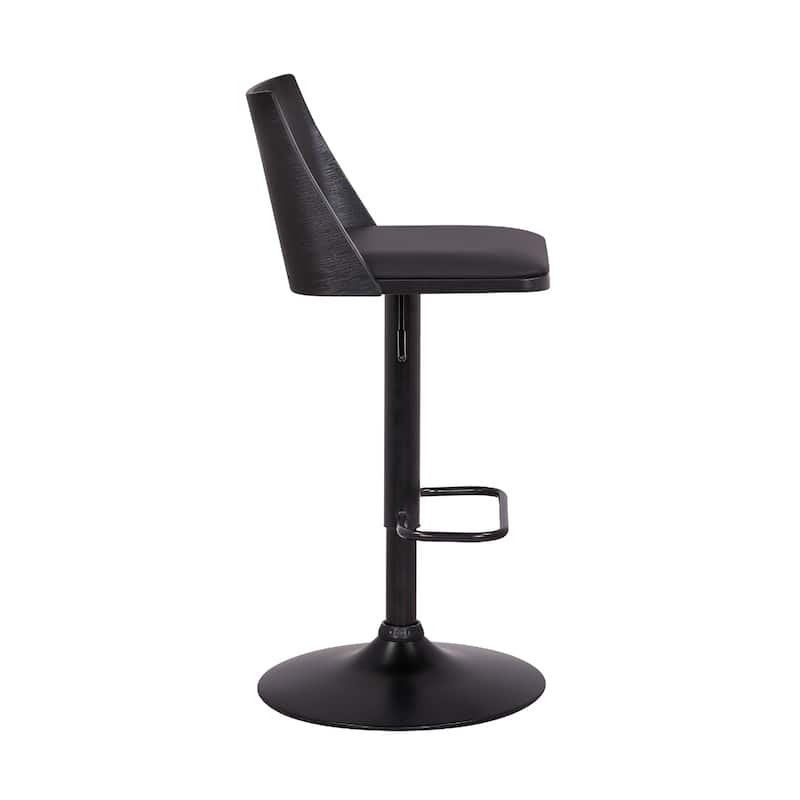 42” Tall Adjustable Swivel Bar Stool with Full Back and Black Faux Leather Seat Perfect for Bar or Kitchen Use