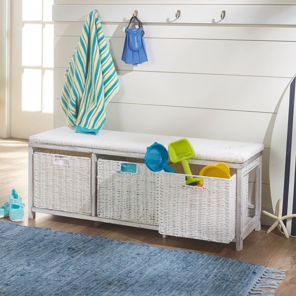 slide 2 of 12, Badger Basket Kid's Storage Bench with Woven Top and Baskets - 41.5" x 13.75" x 15.75" White