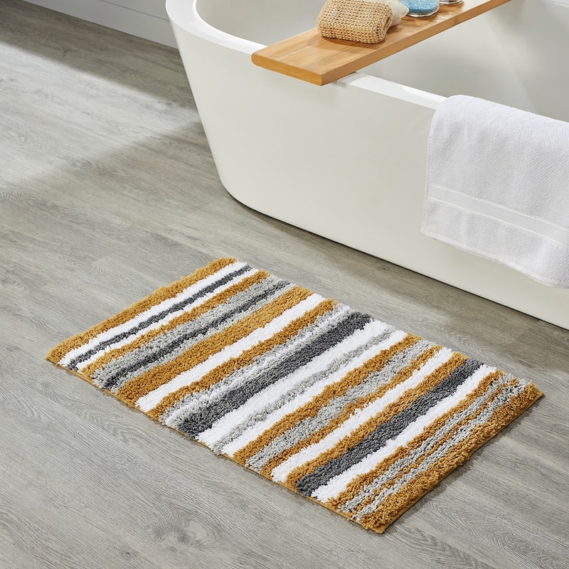 Better Trends Bath Rug 100% Polyester Super Absorbent Anti-Skid TPR Backing Bathroom Rug For Shower,Sink Mats Griffie Collection - 17" x 24" Rectangle - Yellow
