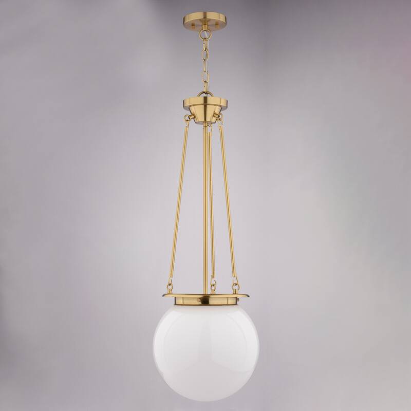 VAXCEL Kent 1-Light 11.75 in. Wide Globe Mini Pendant with White Frosted Opal Glass Shade, Hanging Ceiling Fixture