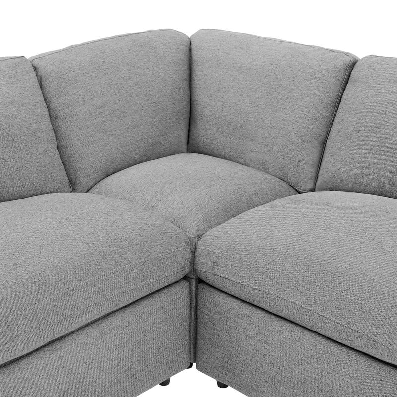 104" Linen Power Recliner Sectional 4-Seat Sofa with Storage, USB Ports and Cup Holders