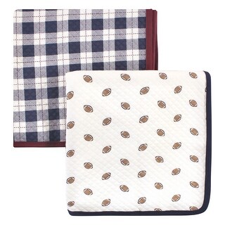 Hudson Baby Infant Boy Quilted Multi-Purpose Swaddle, Receiving, Stroller Blanket, Football 2-Pack, One Size