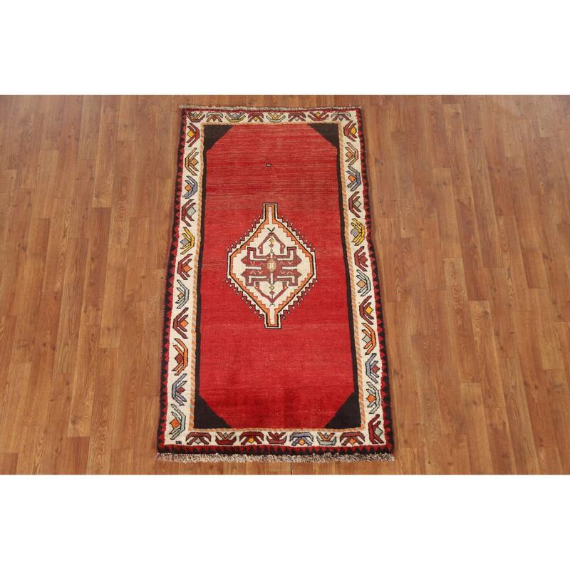 Geometric Red Shiraz Persian Vintage Area Rug Handmade Wool Carpet - 3'0"x 5'3"
