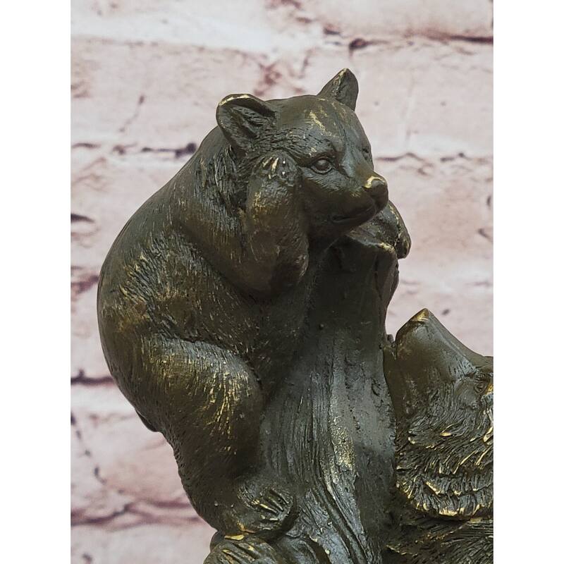 Playful Bear And Cub Bronze Figurine – Forest Wildlife Decor