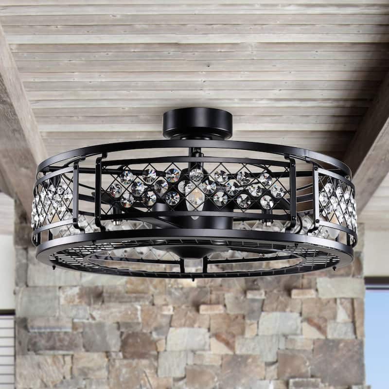 27 in. Black Fandelier Crystal Ceiling Fan with Light and Remote Control