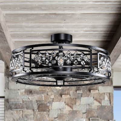 27 in. Black Fandelier Crystal Ceiling Fan with Light and Remote Control