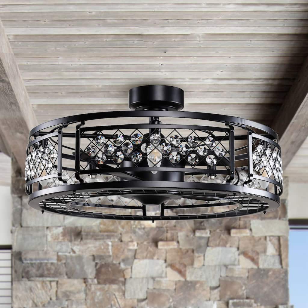 27 in. Black Fandelier Crystal Ceiling Fan with Light and Remote Control