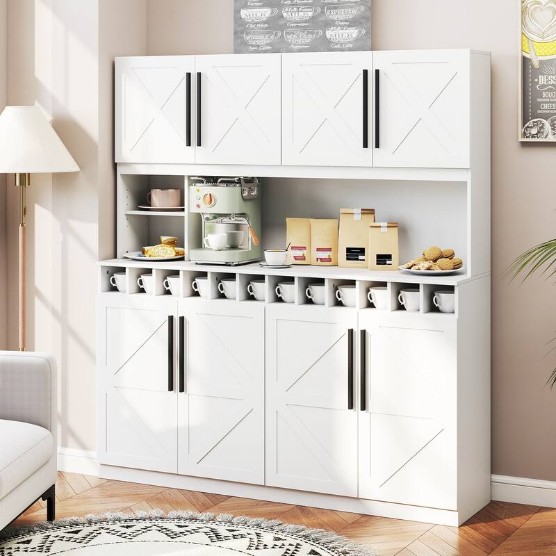 Gymax 63'' Wide Kitchen Buffet Hutch w/4 Cabinets 2 Open Shelves &