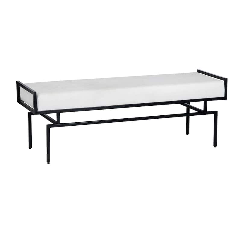 55 in. White Upholstered Accent Bench with Black Iron Frame
