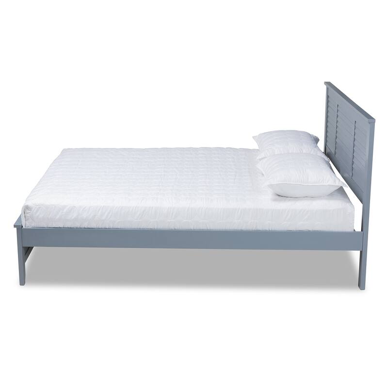 Rustic Ranch Grey Wood Platform Bed - Full Size, Modern Farmhouse Style Bed Frame with Headboard