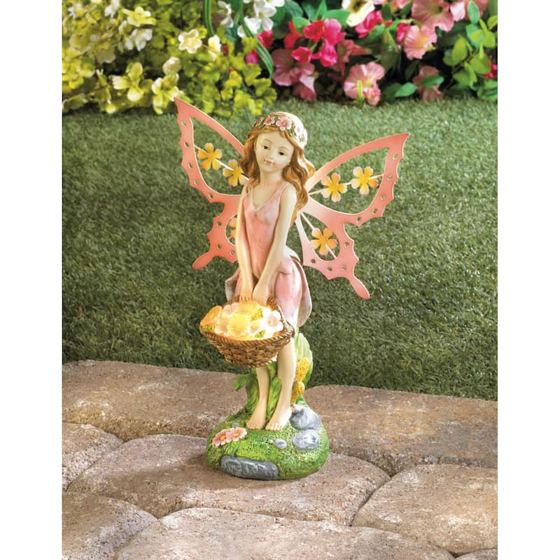 Fairy Solar Lighted Outdoor Garden Statue - 10.75" - Pink and Green