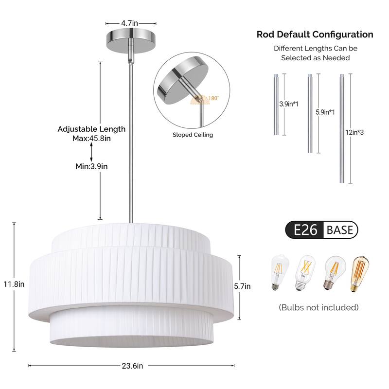 Modern 3-Tier Drum Chandeliers Fabric Shade Ceiling Hanging Pendant - 3-Tier/23.6inch