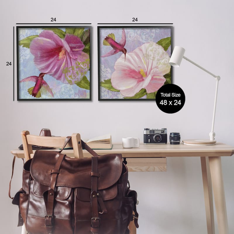 Stupell Hummingbirds & Poppy Bulbs Framed Giclee Art Design By Sasha (Set of 2)
