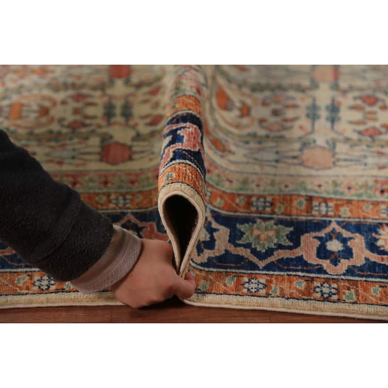 All-Over Heriz Serapi Vegetable Dye Area Rug Handmade Wool Carpet - 6'11"x 9'10"
