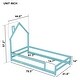 preview thumbnail 7 of 7, Light Blue Twin Size Floor Bed w/ House-shaped Headboard Upholstered Bed Frame