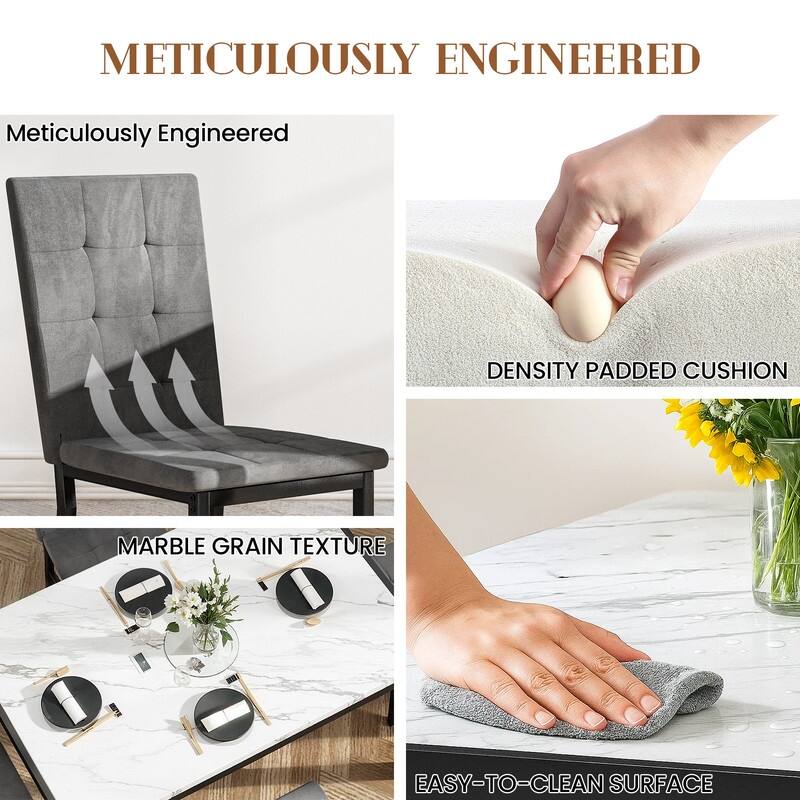 Grondin Faux Marble Kitchen Table And Chairs Set for 4, Modern Dining Room Table With 4 Armless Upholstered Dining Chairs