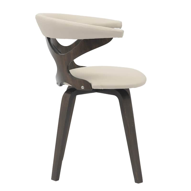 Dining Chairs Round Leather Seat with Solid Wood Legs Accent Arm Chair Modern Cut-Out Design