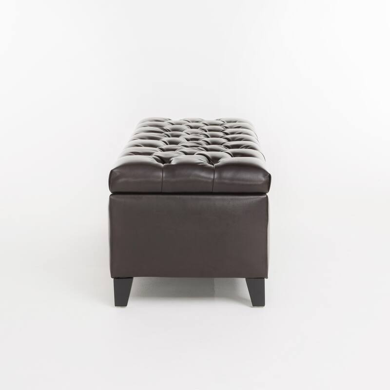 Roomfitters Faux Leather Storage Ottoman, Upholstered Bench with Lift-Top Lid for Living Room, Brown
