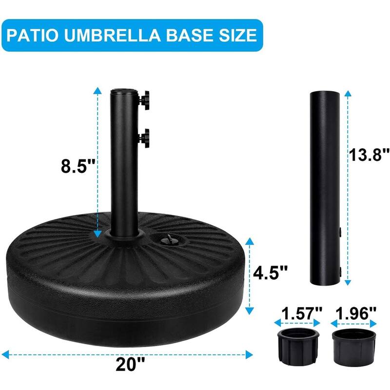 50 lbs. Plastic Market Patio Umbrella Base in Black, 20" Patio Umbrella Base for Outdoor Lawn, Garden, Round