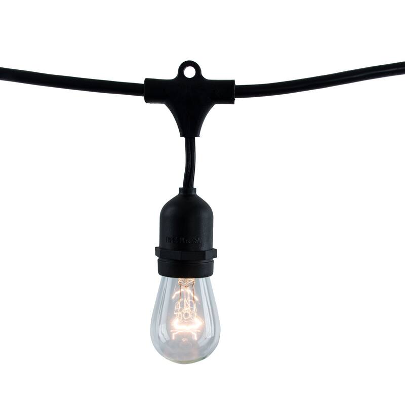 Bulbrite 48 ft Indoor/Outdoor 15-Socket (E26) Decorative String Light Kit, Black - Clear Incandescent (S14) Light Bulbs