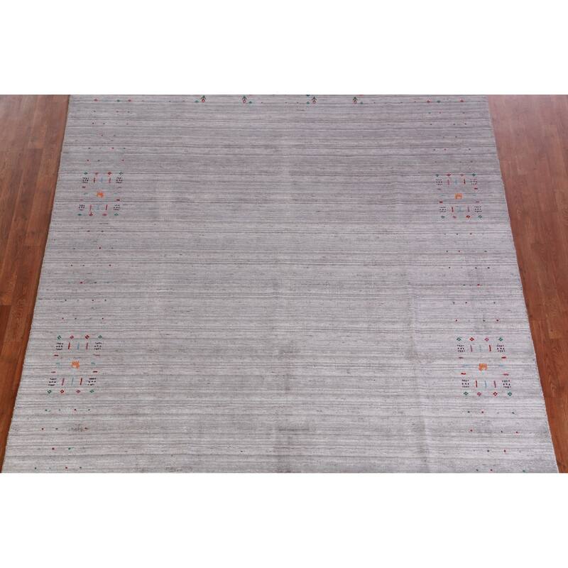 Hand Knotted Oriental 100% Wool Carpet Tribal Tribal Greys & Charcoal Gabbeh Area Rug - 9' 11'' X 7' 9''