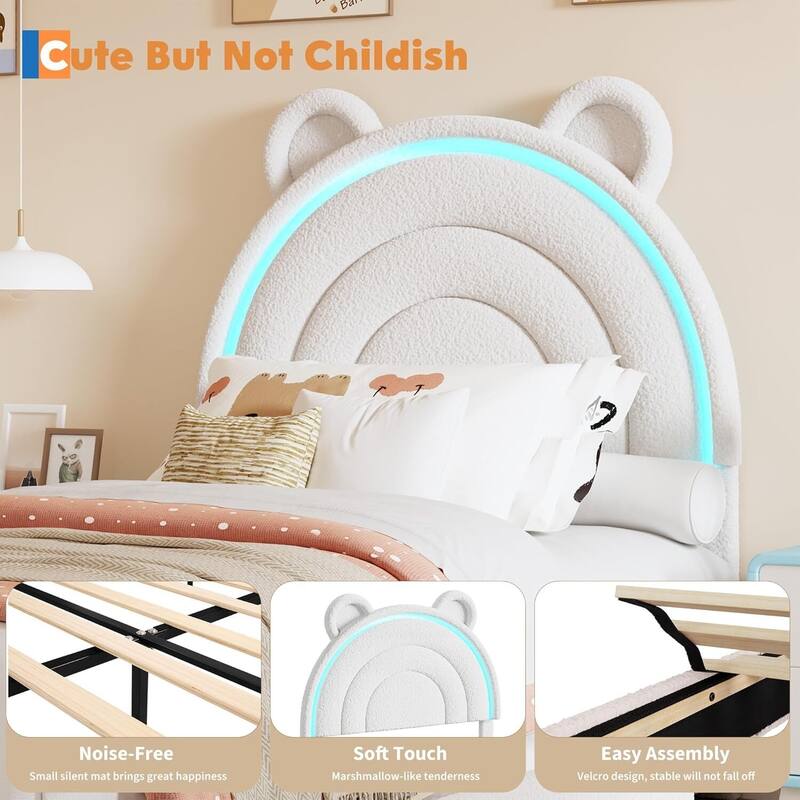 Velvet Upholstered Platform Bed Frame, with 2 Storage Drawers