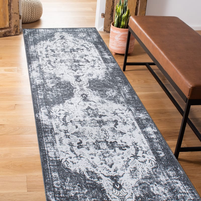 Vintage Distressed Medallion Machine Washable Area Rug - 2' 6" x 7' - Runner