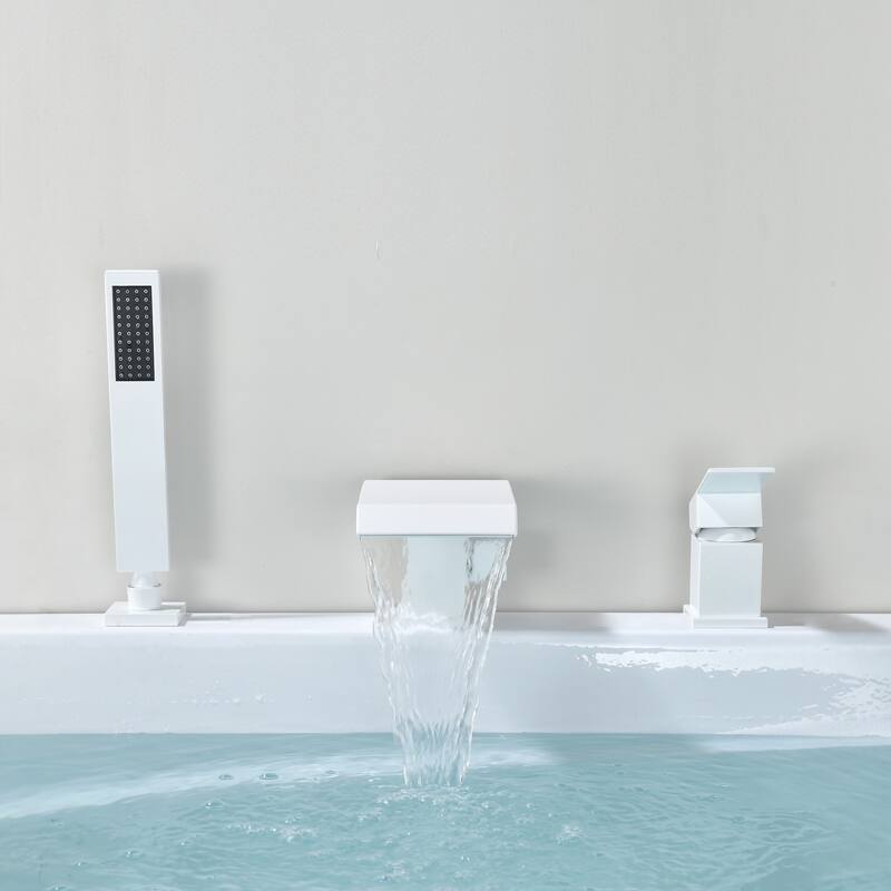 Deck Mount Tub Faucet with Hand Shower Brass Waterfall Bathtub Faucet Single Handle Roman Tub Filler