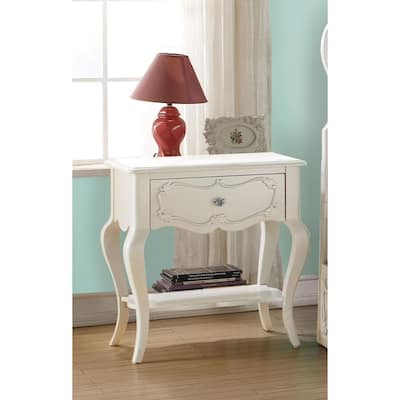 Pearl White Nightstand with Drawer & Shelf - 24" Bedroom Side Table, Modern Accent Furniture