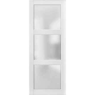 Slab Barn Door Panel Frosted Glass 3 Lites / Lucia 2552 White