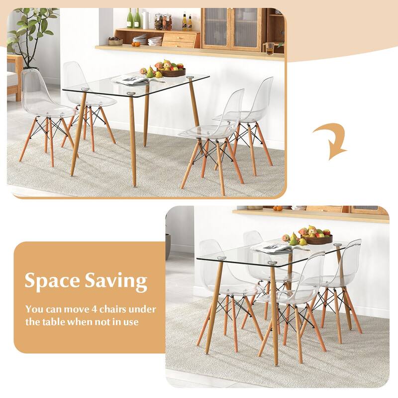 Gymax Modern 5-Piece Dining Table Set w/ Rectangle Glass Table & 4