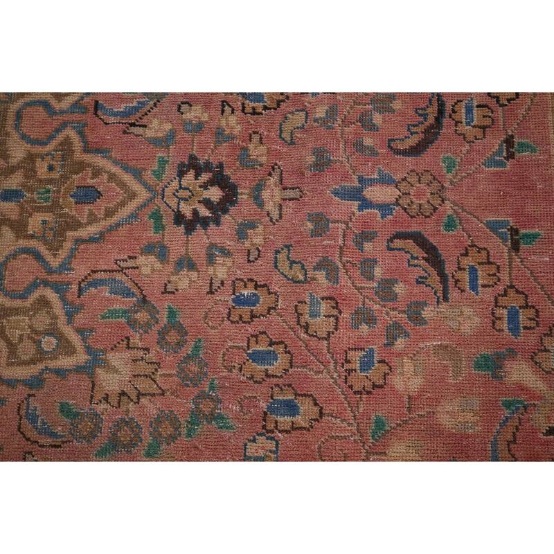 Distressed Mashad Persian Vintage Area Rug Hand-Knotted Wool Carpet - 9'7" x 12'7"