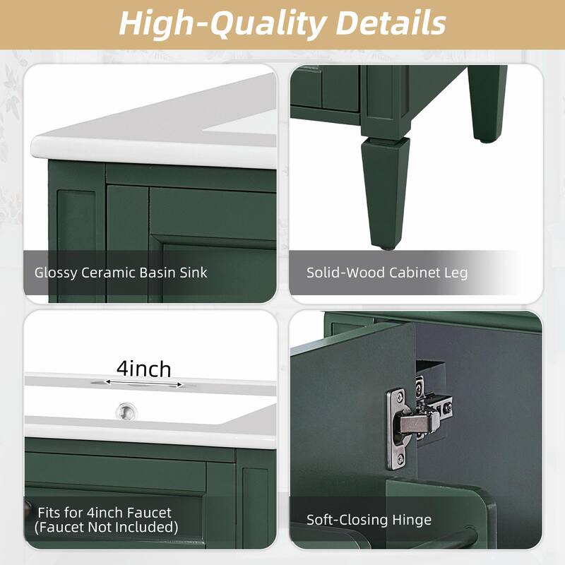 24" Bathroom Vanity with 2 Doors and Tip-Out Drawer - Bathroom Storage Cabinet with Sink
