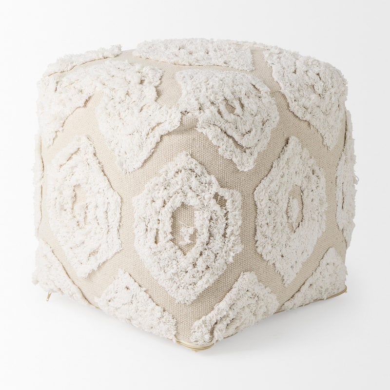 Mercana "Ekanta" Cream & Beige Patterned Cotton Square Pouf