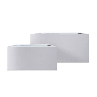 Kante 31", 23" Long Rectangular Lightweight Pure White Concrete Metal Planter Pots (Set of 2)