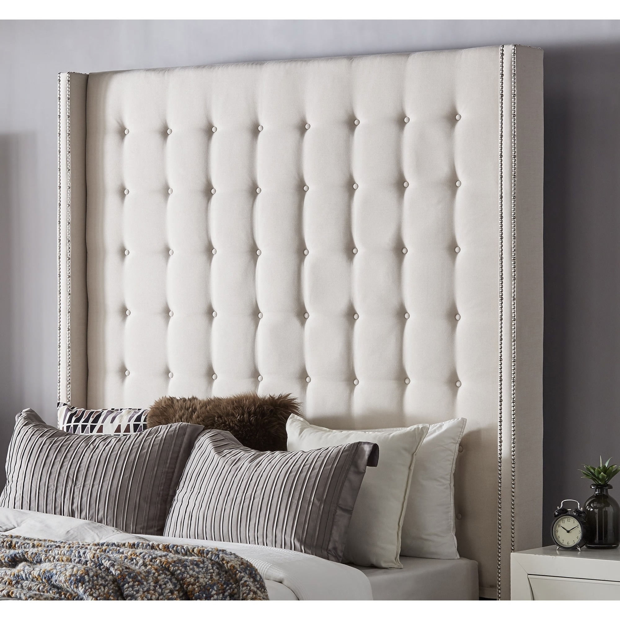 Tall wingback sales upholstered bed