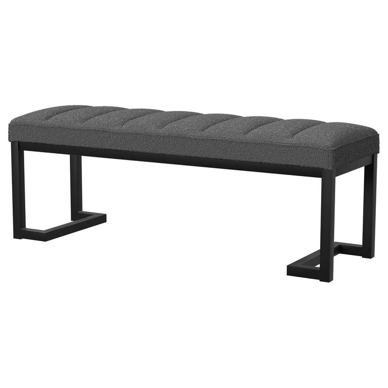Mezza Accent Bench, Tufted Gray Boucle Fabric, Black Metal, 48 Inch
