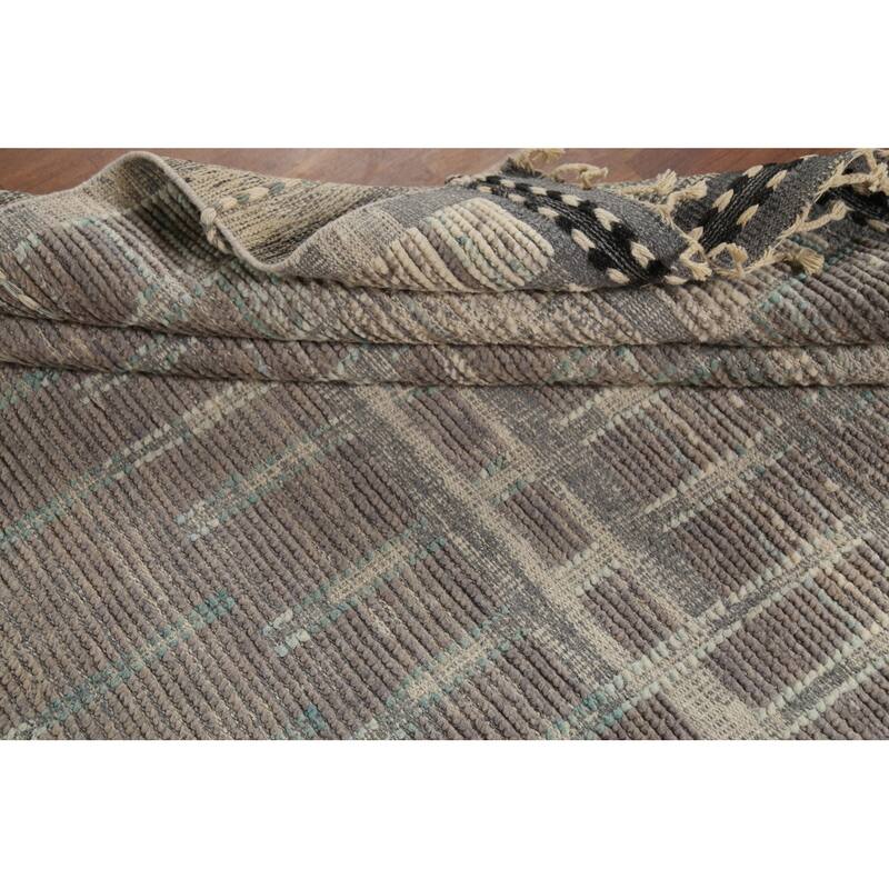 Moroccan Oriental Area Rug Handmade Grey Wool Carpet - 5'10"x 9'5"