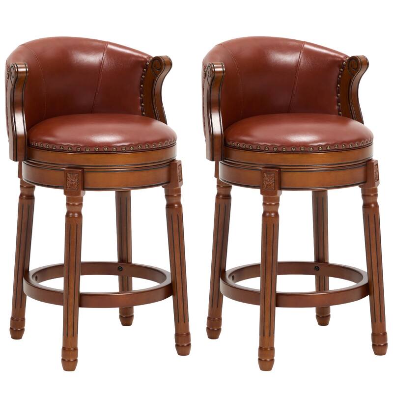 Cow Print Leather Swivel Bar Stool with Back, Wooden Frame & 360-Degree Spin, Bar Height, Brown